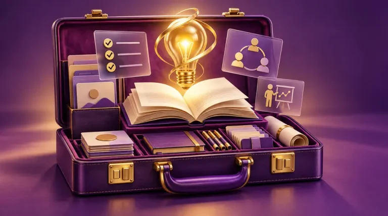 حقيبة تدريبية تضم كتابًا وأدوات تخطيط وتقويم
